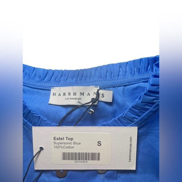 Harshman New NWT 100% Cotton Blue Short Sleeve Estel Top Size Small - Picture 4 of 5